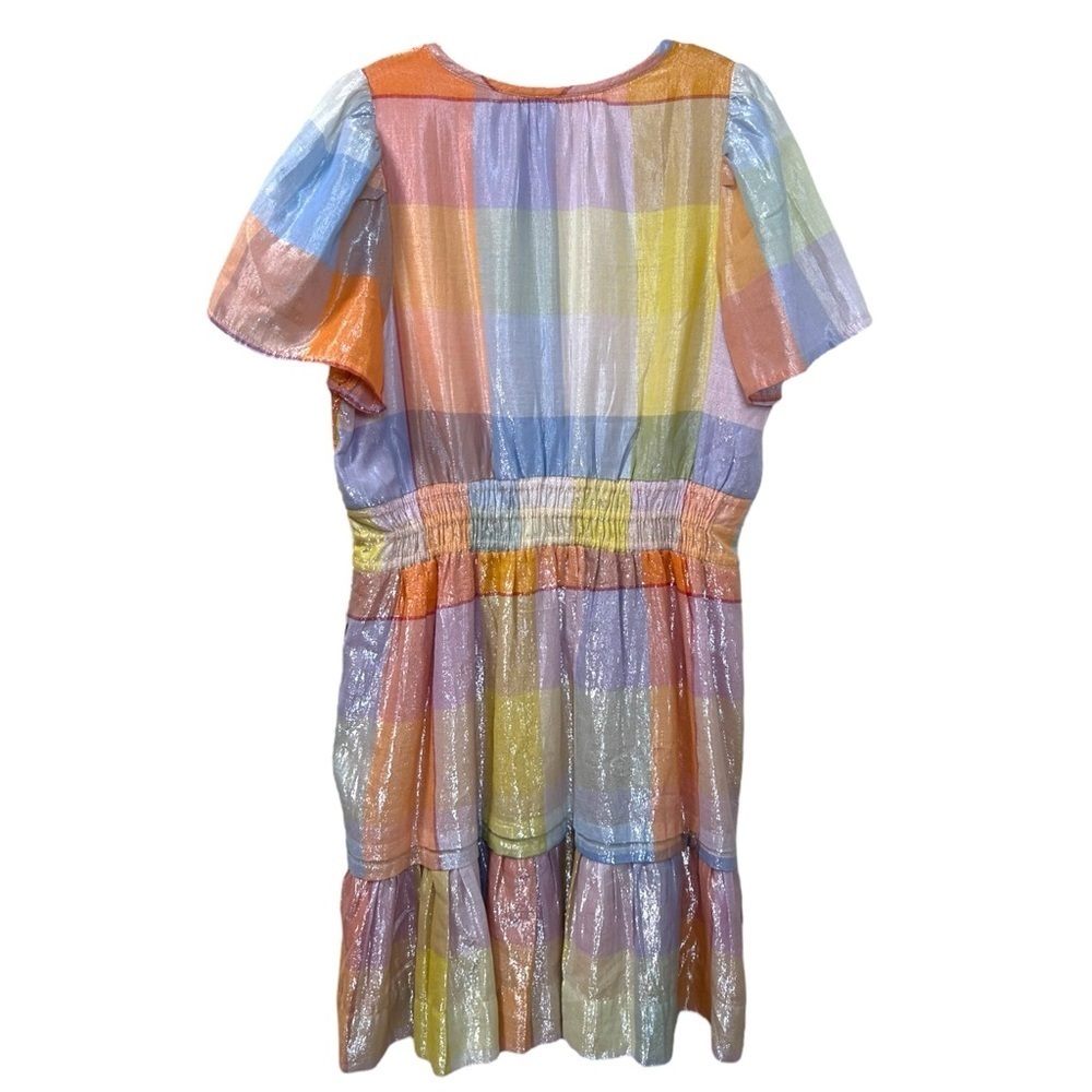 Anthropologie, Women’s ‘Somerset’ Mini Dress Metallic Plaid Pastel, Orange Large - Picture 4 of 16